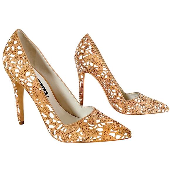 Alice + Olivia Shoes - Alice + Olivia Dina Three Laser Cut Cork Pointed Toe Stiletto Pumps EU 40 Italy
